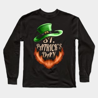 Green Hat And Red Beard Logo For St Patricks Day Long Sleeve T-Shirt